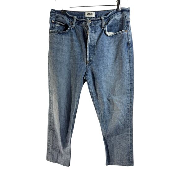 Agolde Jeans Womens 30 (34x30) Blue 90s Pinch Waist High Rise Distressed Hemmed - Picture 1 of 11